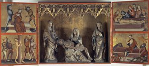 Altertavle, der forestiller klagesangen og Kristi lidenskab (Alter of St. Elizabeth Thüringen) c.1410 (tempera på panel og kalksten) af Gdansk School