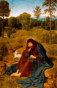 John Baptist in Wilderness, maleri af Geertgen tot Sint Jans Panel (ca 1460-ca 1490), panel, 42x28 cm, Holland