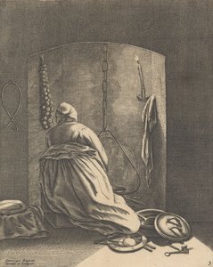 A Woman Cooking, Plade 3 fra Fem Feminine Occupations, ca. 1640-57., ca. 1640-57. af Geertruydt Roghman