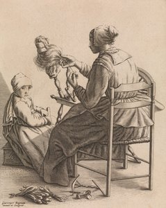 En kvinde, der spinder, tallerken 4 fra fem feminine erhverv, ca. 1640-57. af Geertruydt Roghman