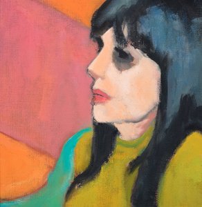 Black Hair, Lime Jumper, 2017 (olie på lærredsplade) af Genevieve French