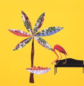 Flamingo med appelsiner (collage) af Genevieve French