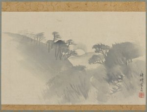 Landskab med bakke, træer og måneopgang, Edo-perioden, 1747-1868. af Genki