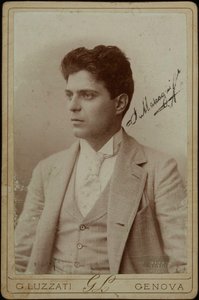 Portræt af komponisten Pietro Mascagni 1863-1945, ca. 1890. af Genova . Photo studio Luzzati