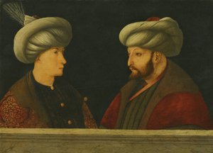 Portræt af sultan Mehmed II med en ung dignitær