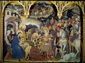 Tilbedelsen af Detrempe Magi på Træ af Gentile da Fabriano (1370-1427) 1423. Søn. 3x2,8 m Firenze, Uffizi galleri. af Gentile da Fabriano