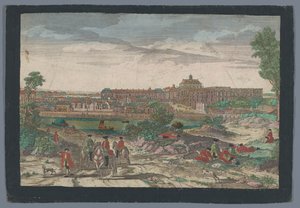 Udsigt over byen i Versailles-slottet Ansigtet til paladset og en del af byen Versailles (titel på objektet)
