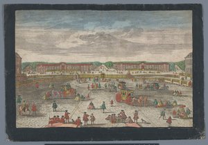 Udsigt over staldene i Versailles-slottet Gesicht der Ställe zu Versalien, taget fra dem Zweiten Gitter (titel på objekt)