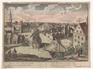 Udsigt over Schalkwijker-porten i Haarlem Prospect bey der Scalwecker Port zu Harlem (titel på objekt) Haarlem (serietitel) af Georg Balthasar Probst