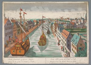 Udsigt over en kanal i nærheden af ​​Ketelpoort i Delft Prospect bey der Kettel Port, zu Delft (titel på objekt) Delft (serietitel) af Georg Balthasar Probst