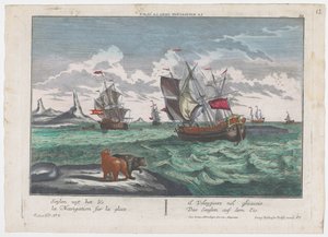 Udsigt over skibene, der sejler på ishavet Das Seeglen auf dem Eis (titel på objekt) Hvalfangst ud for Grønland (serietitel)