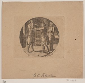 Vignet med tre mænd af Georg Christian Schule