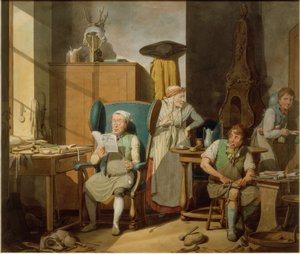 Skomagerfamilie i værkstedet af Georg Emanuel Opitz
