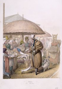 Markederne i Les Halles, 1831 (wc på papir) af Georg Emanuel Opitz