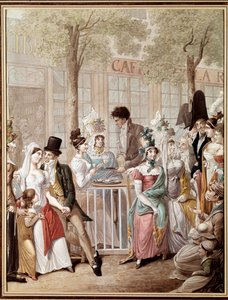 Terrassen på cafe de la Rotonde i Paris i 1814. Litografi af George Emanuel Opitz (1775-1841). Paris, Musée Carnavalet