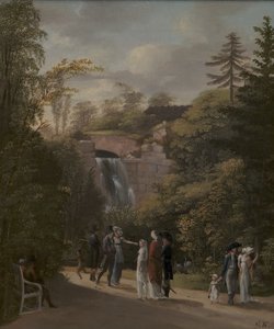 Danish: Vandfaldet i Frederiksberg Have The Waterfall in Frederiksberg Garden af Georg Friedrich Kersting