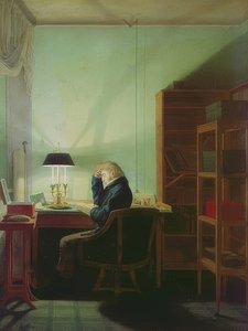 Læsning ved lampelys. 1814