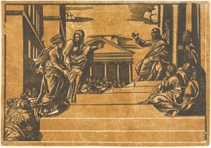 Martha og Magdalen på vej op ad templets trapper af Georg Matheus