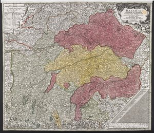 Kort over Bayern, ca. 1757 (farvet gravering) af Georg Matthäus Seutter