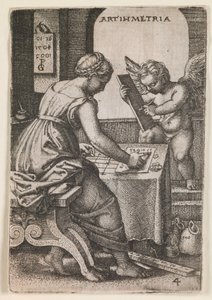 Arithmetria, fra serien "The Liberal Arts", ca. 1541 (kobberstik) af Georg Pencz