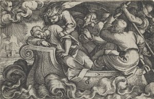Kristus sover under stormen på Tiberias-søen, fra Historien om Kristus, 1534-35. af Georg Pencz