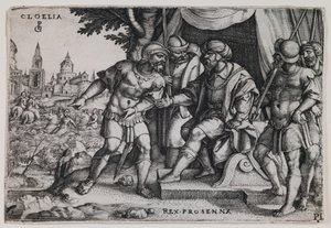 Cloelia og den etruskiske konge Porsenna, ca. 1536-37 (kobberstik) af Georg Pencz