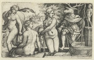 Diana forvandler Acteon til en hjort for straf af Georg Pencz