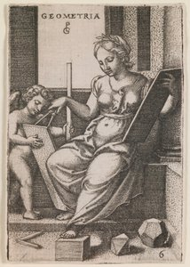 Geometria, fra serien "De frie kunster", ca. 1541 (kobberstik) af Georg Pencz