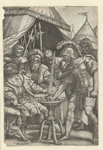 Mucius Scaevola sætter højre hånd i ilden Romerske helte (serietitel) af Georg Pencz