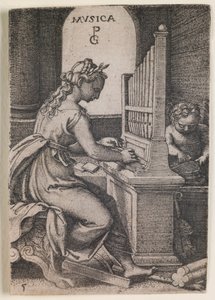 Musica, fra serien "De frie kunster", ca. 1541 (kobberstik) af Georg Pencz
