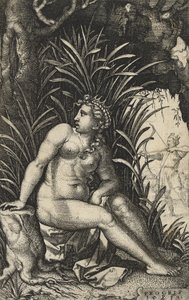 Procris og Cephalus, 1539 (gravering på lagt papir) af Georg Pencz