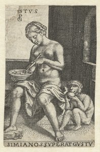 Smag (Gustus) Gvstvs simia nos svperat gvstv (titel på objekt) Five Senses (serietitel) af Georg Pencz