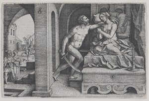 Tarquinius voldtager Lucretia, fra Scener fra romersk historie.