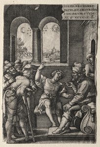 Historien om Joseph: Joseph fortæller om sine drømme til sin far, 1544. af Georg Pencz