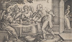 De tre engle besøger Abraham, fra historien om Abraham.