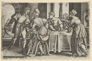 Tobias forlader bordet, fra The Story of Tobias, 1543. af Georg Pencz