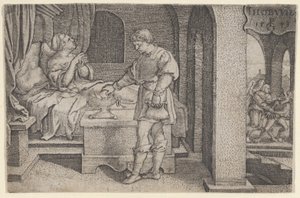 Tobiolus bringer et forsoningsoffer, fra The Story of Tobias, 1543. af Georg Pencz