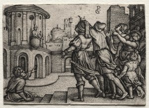 Virgil hængende i en kurv af Georg Pencz