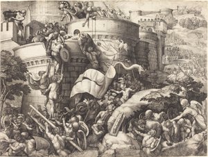 Indtagelsen af Cartagena af Georg Pencz after Giulio Romano