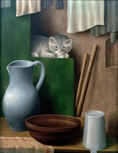 Stilleben med en kat (ovnhjørne)