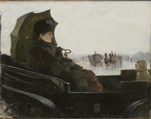 Kvinde i en vogn, Paris - Dame i en landau-vogn, Paris, af Pauli, Georg (1855-1935). olie på træ