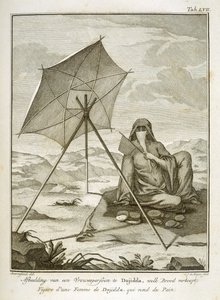 Kvinde fra Dsjidda laver fladbrød i ørkenen, graveret af C.J. de Huyser, udgivet ca. 1772-74 af Georg Wilhelm Baurenfeind
