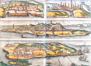 Casablanca, Azemmour, Diu, Goa, Marokko, Indien af Georg and Hogenberg Franz (1535 90) Braun