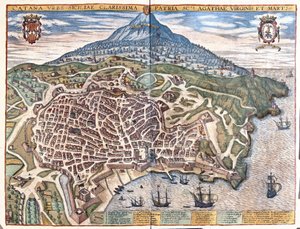 Catania, med Etna i baggrunden, Sicilien, Italien (gravering
