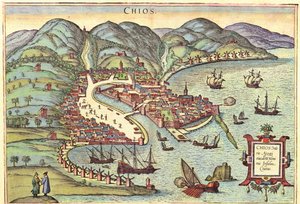 Chios, Grækenland af Georg and Hogenberg Franz (1535 90) Braun