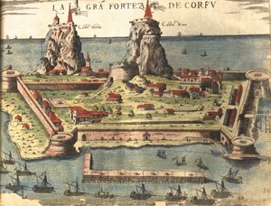 Korfu, Grækenland af Georg and Hogenberg Franz (1535 90) Braun