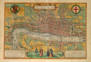 Kort over London fra World Cities af Georg Braun