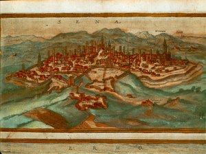 Kort over Siena, fra Cities of the World af Georg Braun af Georg Braun and Hogenberg Franz