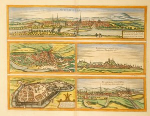 Kort over Weimar, Jena, Erfurt, Gotha og Fulda fra Cities of the World af Georg Braun af Georg Braun and Hogenberg Franz