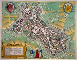 Kort over byen Lille fra "Civitates Orbis Terrarum" af Georg Braun (1541-1622) og Frans Hogenberg (1535-1590) Omkring 1572-1617. paris, B.N.